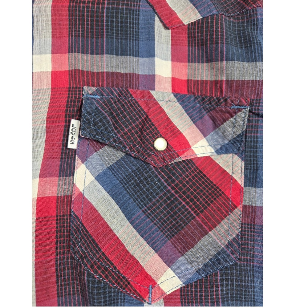 Levi Strauss Pearl Snap Shirt Mens M Red Plaid Western Cotton Blend Casual 0386 - Picture 5 of 9